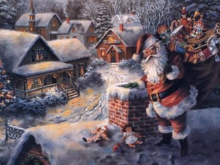 Le Père-Noel apportant les cadeaux aux enfants bien sages.......
